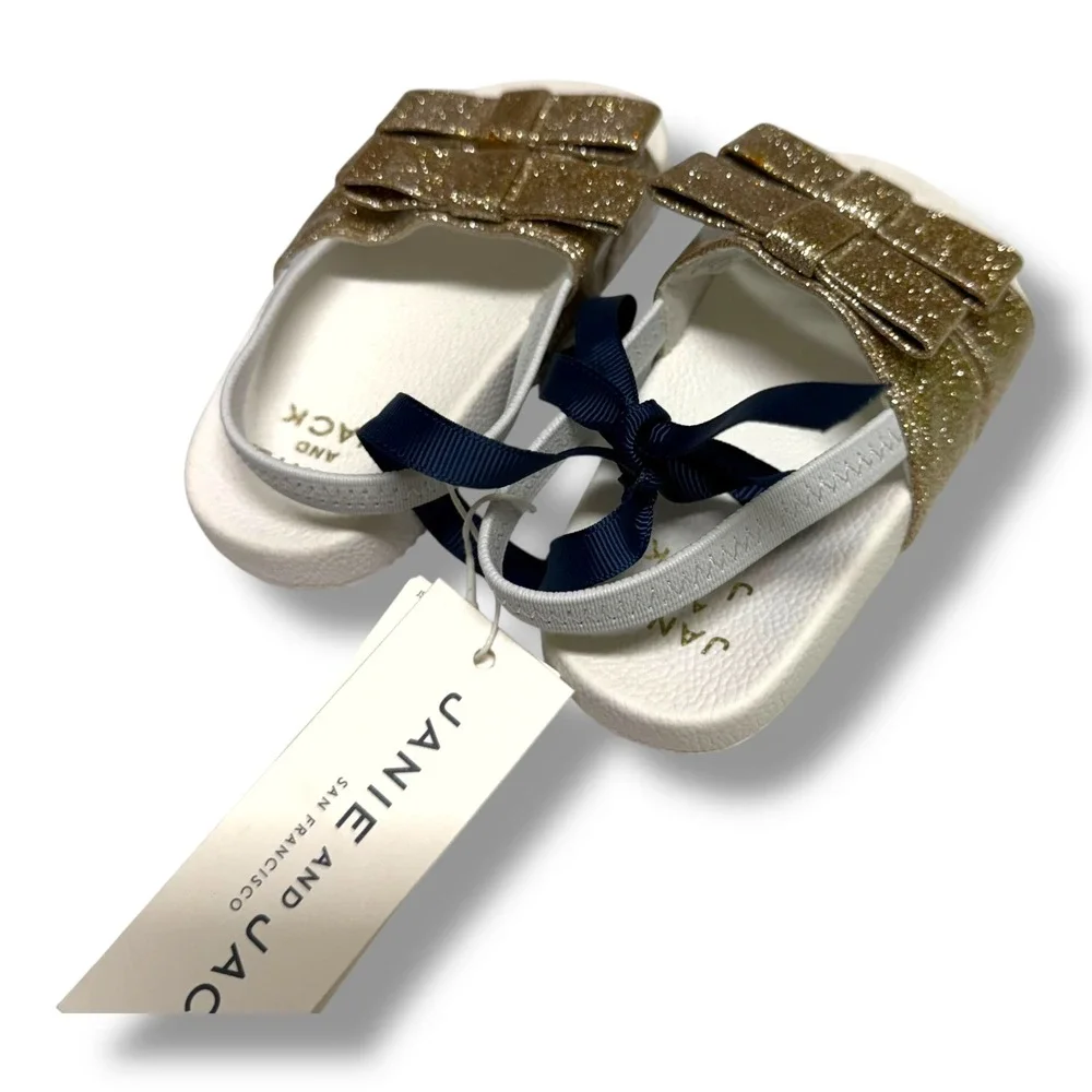 Janie and Jack Gold Glitter Double Bow Sandals Toddler‎ Girls Size 5